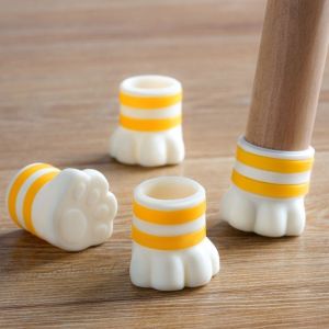 Pelindung Kaki Meja/Kursi Universal Silicone Cover Non-slip Motif Kartun Kucing yang Lucu dan Empuk 4pcs