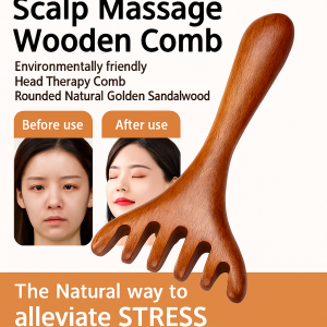 ไม้จันทน์สีทอง เส้นเมอริเดียนหกกรงเล็บ หวีนวด สําหรับขุดลอกศีรษะยกใบหน้าและขูดศีรษะและลําตัว金丝檀木经络按摩梳
