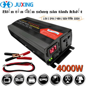 JUXING4000W/3000W Pure Sine Wave Power Inverter Biến áp tích hợp DC12V/24V đến AC220V với 2 ổ cắm USB và AC Universal cho xe/thiết bị gia dụng/du lịch ngoài trời