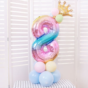 Bayar Di Tempat - Set Balon Foil Standing Nomor / Balon Mahkota Angka untuk Ulang Tahun / Dekorasi Balon Pesta