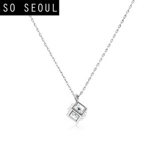 SO SEOUL Sequoia Cubie Cube 3D Rubik Cube White Square Swarovski® Crystal Pendant Chain Necklace