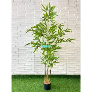 Pohon Hias Tanaman Artificial Bambu Hijau Semilatex Pot Dasar Hitam Dekorasi Cafe Hiasan Ruang Kantor