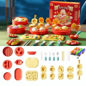 PUZHE Chinese Food Theme Simulation Kitchen Toy Set 12/24/36 Pcs Clay Simulated Food Plasticine Tools Set Kitchen Play Props Colored Clay Mold Cooking Interactive Toys Kids Pretend Play