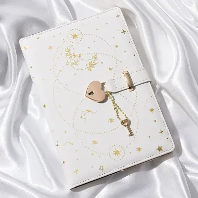 A5 Password Notebook Thickened Notepad Creative Heart Shaped Key Lock Chain Cute Girl Love Lock Diary