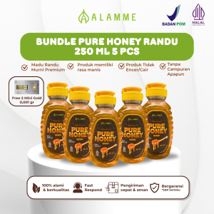 Paket Madu Randu Murni Pure Raw Honey Premium Alamme 250ml isi 5 pcs Peningkat Stamina Daya Tahan Tubuh Imunitas Atasi Alergi Kulit Pencegah Kanker Serangan Jantung Diabetes Kolesterol Asli Halal