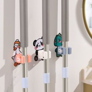 XUANYUAN Wall-mounted Cartoon Mop Clip Seamless Self-adhesive Wall Mop Holder Multi-purpose Decorative Mop Storage Rack for Home