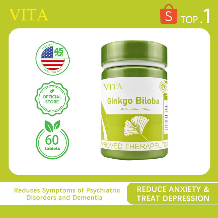Ginkgo Biloba Capsule Supplement Reduce Anxiety Support Vision and Eye Health 60Pcs Lazada PH