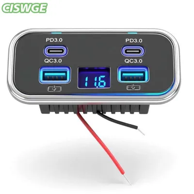 [CISWGE Auto] Ổ cắm USB 12V 24V sạc trên xe hơi 4 cổng hai cổng PD và hai cổng QC3.0 có đồng hồ đo điện áp phụ kiện gắn tường cho ô tô tàu thuyền xe RV xe tải
