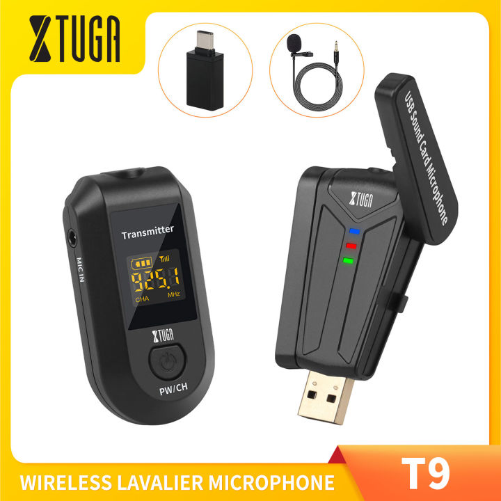 XTUGA T9 UHF Wireless Lapel Microphone for Computer USB lavalier