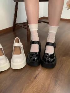 2024สีเบจโลลิต้ารองเท้าสุภาพสตรีหวานสถาบันการศึกษาสไตล์แมรี่เจนรองเท้า JK รองเท้าเครื่องแบบหญิงรอบนิ้วเท้า Med ส้นหนารองเท้าเดียว