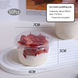 Pudding cups  50Pcs Dessert Cup With Lid Transparent Plastic Cups For Dessert Ice Cream Pudding Mousse Cake Box Baking Disposable Cup