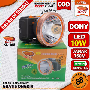 Senter Kepala DONY LED 10W 10 watt KL-168 KL168 KL 168 MANTAP ! Cas Ulang Super Terang Jarak Jauh Cahaya Putih Kuning