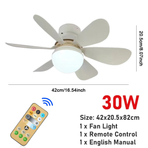 JacqStore E27 LED 30W/40W Lampu Kipas Langit-Langit Listrik Bisu Lampu Kipas Langit-Langit dengan Remote Control Pencahayaan Ruang Tamu Ruang Belajar