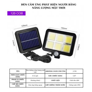 Đèn năng lượng mặt trời cảm biến chuyển động 6 COB 120 tấm pin dây nối dài 5m nhận diện người từ xa 3 chế độ sáng