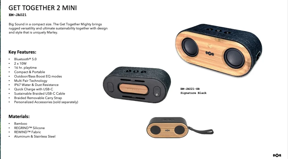 House of Marley Get Together 2 Mini Portable Bluetooth® Speaker