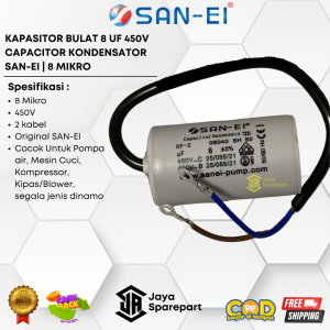 KAPASITOR BULAT UNIVERSAL 8 UF 450V CAPACITOR KONDENSATOR SAN-EI | 8 MIKRO