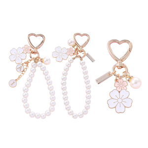 Trendy Flower Initial Pearls Keyring Contemporary Flower And Pearls Keychain with Letter For A Touch Of Elegances