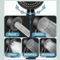 Elegant High-Pressure Stainless Steel Shower Head with 5 Spray Modes and Easy One-Key Stop Button. 