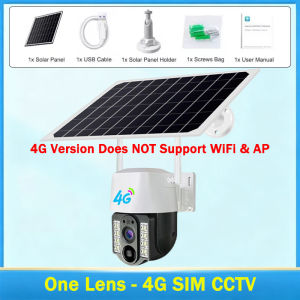 V380 Pro Dual Lens Solar CCTV Camera Connect Cellphone 4G SIM / WiFi Outdoor IP66 Waterproof PTZ 360 Auto Tracking Two Way Audio Full Color Night Vision Low Power Solar Battery CCTV