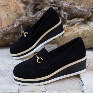 [Free Shipping] Thick-Soled Platform Shoes Spring Collection Metal Buckle Wedge Heel WomenS Casual Shoes Mom Shoes Rocking Shoes New Casual Style 2026