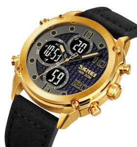 PENGIRIMAN INSTANT / Jam tangan pria dual time rantai / Kulit skmei 1975 water resist original