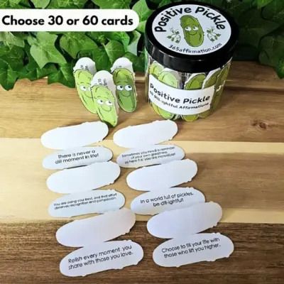 【COD&Fast Delivery】 30/60 Sheets Positive Emotional Cards Pickle/Potato With Jar Emotional Support Cards High Quality Emotional Support Positive Affirmations Cards
