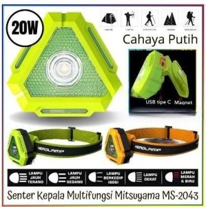 Senter Kepala LED 20W Headlamp Lampu Kepala Super Terang Outdoor Charger Waterproof Mitsuyama MS-2043 Cahaya Putih