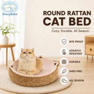 DewyBabe Rattan Cat Bed Woven Pet Nest Scratch Resistant Bite Proof Breathable Reversible Washable