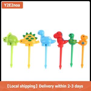 【Local shipping】 6pcs set dinosaur Mini Animal Cartoon Food Picks Children Snack Fruit Fork