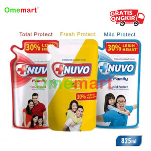 Nuvo Sabun Mandi Cair 825ml Total Protect dan Mild Protect - LIQSOAP NUVO MERAH DAN BIRU POUCH 825ML - Omemart