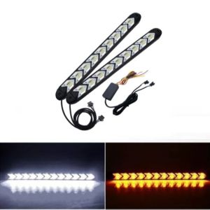 2pcs Car LED Daytime Running Light Waterproof Headlight Light Bar Strip Tail Brake Stop Turn Signal Yellow Turn Signal White DRL Light