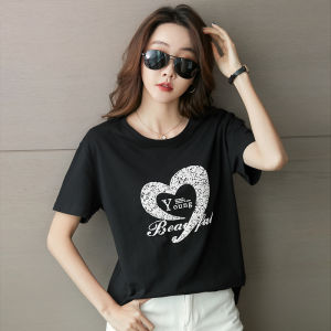 Womens Short Sleeve Crew Neck T-shirt Loose Casual Tee Print Top 100% Cotton