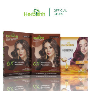 Herbishh Hair Dye Shampoo Chestnut Brown | 1 Sachet + 1 Argan Mask | 3 in 1 Grey Coverage Trial
