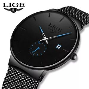 LIGE 2022 Fashion Sports Mens Watch Top Brand Luxury Quartz Watch For Men Casual Ultra Thin Mesh Steel 30M Waterproof Watch