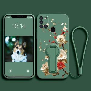 Case for SAMSUNG a21s phone casing Softcas Silicone Protector shockproof Cover new design aesthetic flower with holder YTZZHXZ01