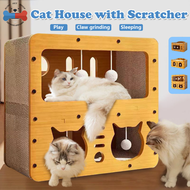 in Cat Scratcher Wooden Cat House Large Space Durable