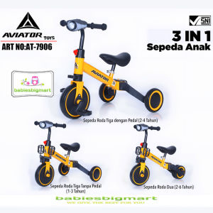 Sepeda Anak Roda Tiga 3 AVIATOR AT7906 Balence Bike Tricycle Push 3IN1 Ada Lampu Musik AT 7906