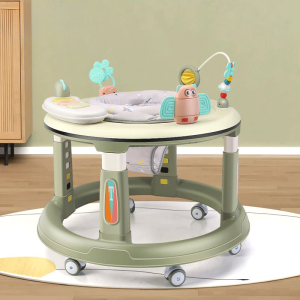 Beige รถหัดเดิน 3 in 1 รถหัดเดินเด็ก baby walker Foldable มีเพลงมีไฟ ปรับได้ถึง 3 ระดับ รถวงกลมเด็ก ป้องกันขาโก่ง