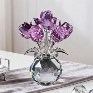 JURHOMIE Crystal Rose Sculpture Colorful Reflect Rose Bouquet Ornaments Romantic Small Rose Flower Figurines Valentines Day