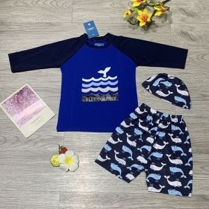 Đồ bơi bé trai 2 mảnh áo dài tay quần đùi họa tiết đáng yêu size từ 18kg đến 30kg chất liệu thun lạnh thoáng mát co dãn 4 chiều BINSPORTS BB048