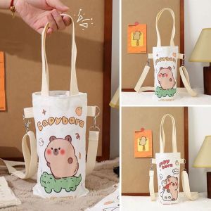 YANGS Có thể điều chỉnh Ống bọc chai nước capybara Tái sử dụng Có dây đeo vai Túi đựng cốc nước hoạt hình Đơn giản Đa năng Túi đựng cốc cho trẻ em Ngoài trời