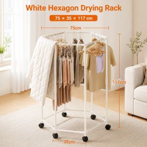 360° Rotatable Round Clothes Rack Floor Standing Rolling Metal Garment Rack with Wheels Multifunctional Clothes Storage
