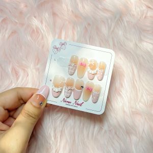 Handmade Press On Nails Long Reusable Cat Eye French Nude Solid Color Diamond Glossy Nails for Women