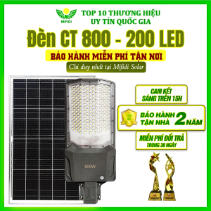 Đèn Đường Năng Lượng Mặt Trời 800W Mifidi Cao Cấp 200 Led 5054 Vỏ nhôm Sáng mạnh trên 15h Tấm pin to 67 x 45 cm BH VIP Tận Nhà 2 Năm