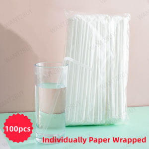 100pcs Disposable Individually Transparent Plastic Straws Bendable Juice Drink Straw Kitchen Bar Party Drinking 弯曲彩色吸管