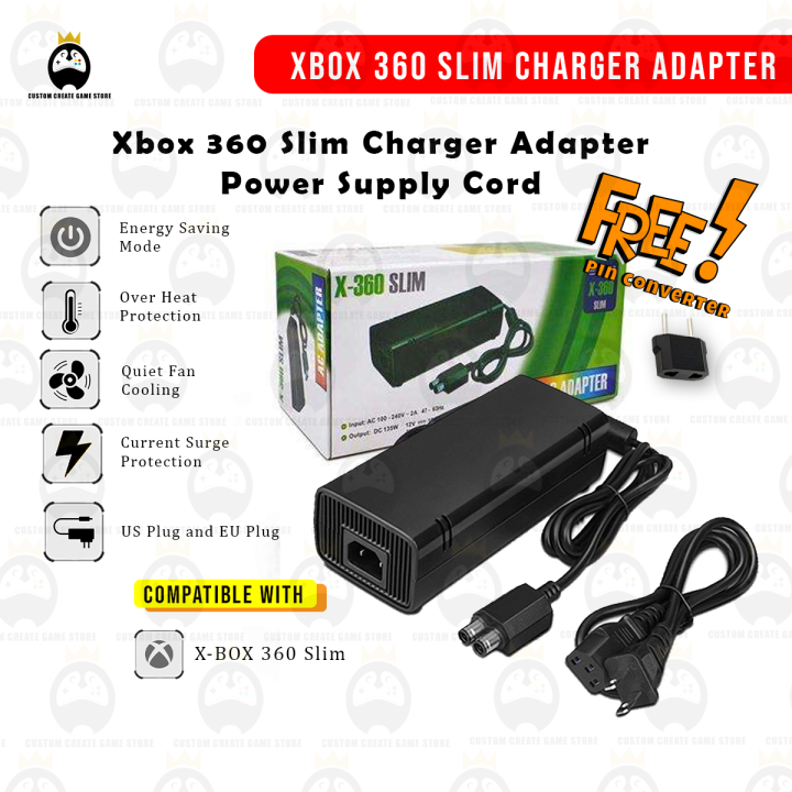 Xbox 360 Slim Charger Adapter Power Supply Cord And Xbox 360 Slim E