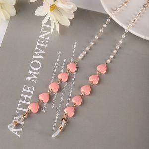 HULEQQI Dành cho Nữ Đầy màu sắc Hình trái tim Dây chuyền kim loại Màu vàng Cổ treo Dây chuyền kính râm ngọc trai Dây đeo kính tình yêu Dây đeo kính Dây đeo nạ chống mất