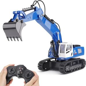 PREPOP Remote Control Excavator Toy for 6-12 yr Boys Best Birthday Gifts for Kids 4-7 8 9 10 11 Year Old RC Construction Toys with Metal Shovel Lights Sounds 2.4Ghz