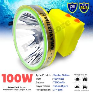 Senter Kepala Selam 100W Mitsuyama MS-216P PLUS | Headlamp Diving MS-216P+ Cahaya Putih Super Terang BateraI Lithium 7200mAh Tahan Hingga 8 Jam Menyelam Kedalam 30Meter