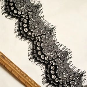 MADEWITH 9cm Width Eyelash Lace Trim 3 Yards Length Black White Color Lace Fabric Trim Versatile Knitted Design Floral Lace Trim For DIY Dress